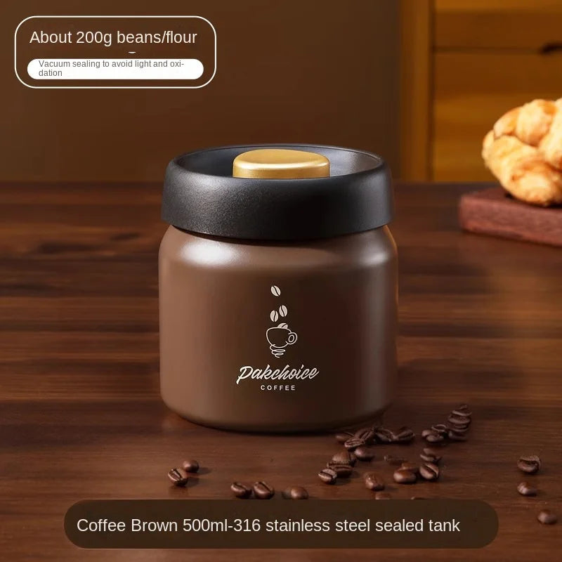 Vacuum Coffee Bean Storage Container Stainless Steel Airtight Canister Light-Proof Tea Spice Food Storage Jar Kitchen Tool