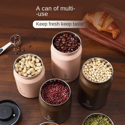 Vacuum Coffee Bean Storage Container Stainless Steel Airtight Canister Light-Proof Tea Spice Food Storage Jar Kitchen Tool