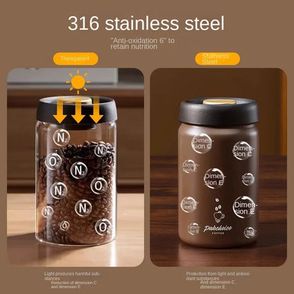 Vacuum Coffee Bean Storage Container Stainless Steel Airtight Canister Light-Proof Tea Spice Food Storage Jar Kitchen Tool