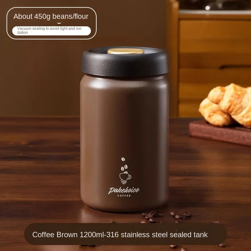 Vacuum Coffee Bean Storage Container Stainless Steel Airtight Canister Light-Proof Tea Spice Food Storage Jar Kitchen Tool