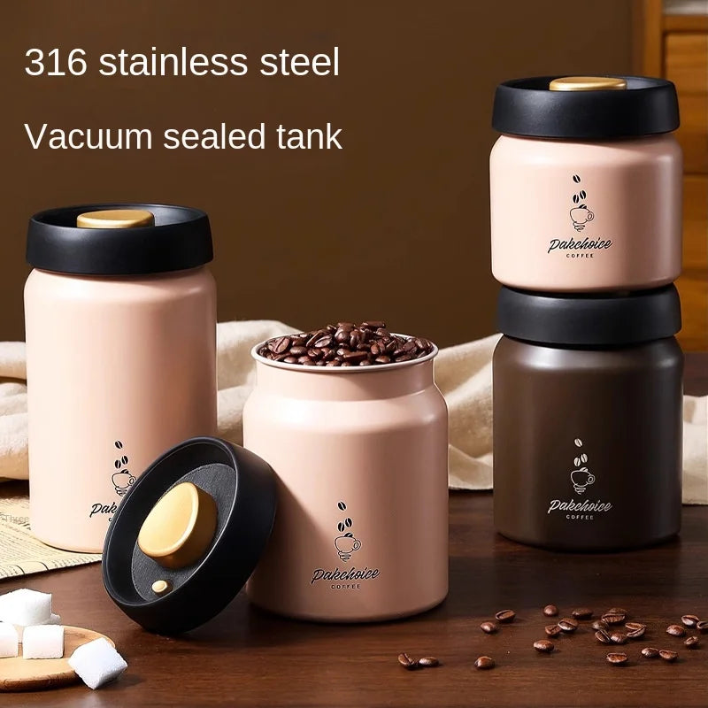 Vacuum Coffee Bean Storage Container Stainless Steel Airtight Canister Light-Proof Tea Spice Food Storage Jar Kitchen Tool
