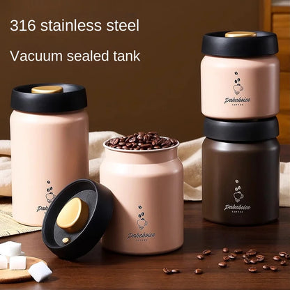 Vacuum Coffee Bean Storage Container Stainless Steel Airtight Canister Light-Proof Tea Spice Food Storage Jar Kitchen Tool
