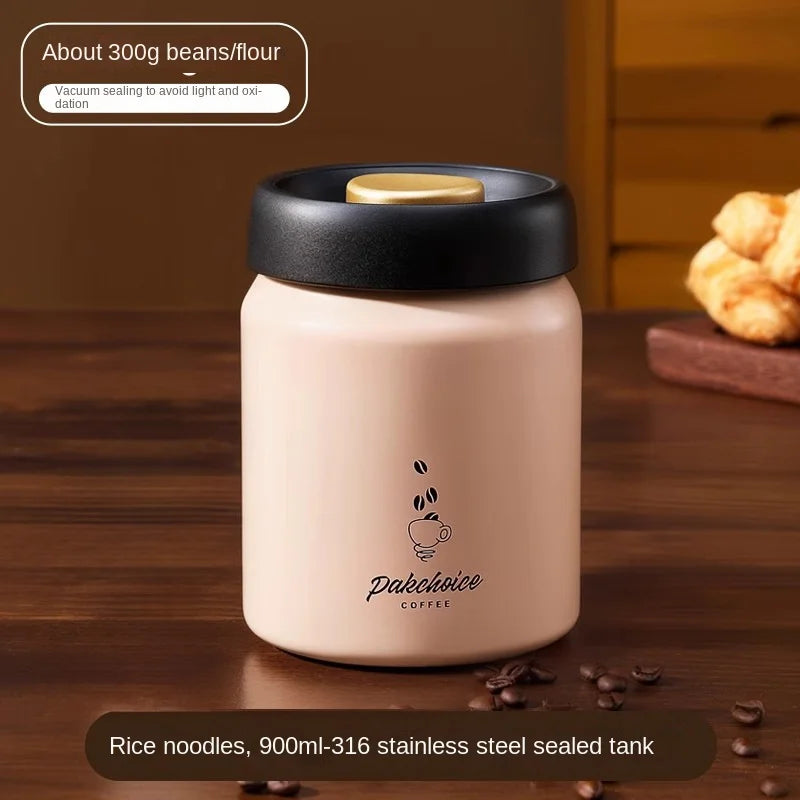Vacuum Coffee Bean Storage Container Stainless Steel Airtight Canister Light-Proof Tea Spice Food Storage Jar Kitchen Tool