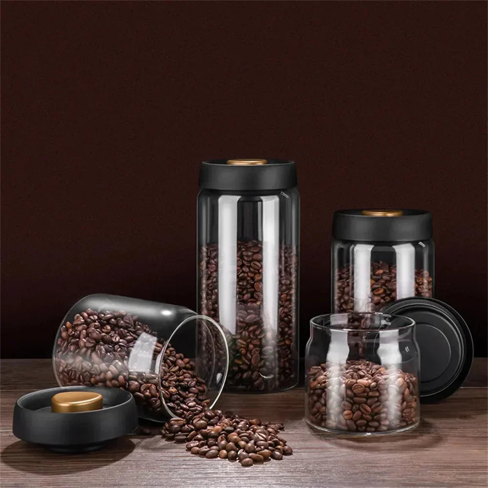 Coffee Beans Vacuum Sealed Tank Transparent Glass Food Storage Jars Household Moisture-Proof Air Extraction Airtight Container